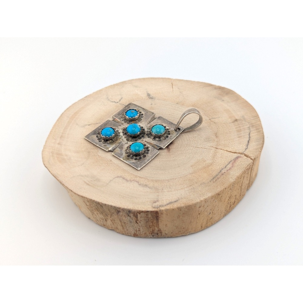 Vintage Native American Pendant Turquoise Cluster Handmade Navajo‎ Jewelry ** - Picture 4 of 7